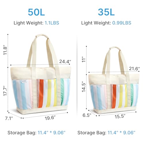 Beach Bag Waterproof Beach Tote Pool Bags for Women (Rainbow / 50L)