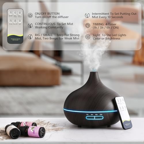 550ml Oil Diffuser with 15x10ml Aromatherapy Grade Essential Oils (Deep Colour-15)