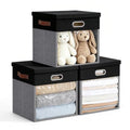 11x11 Inch Ultra Thick Fabric Storage Bins with Lids & Windows (Black&Gray / 11"L x 11"W x 11"H)