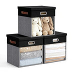 11x11 Inch Ultra Thick Fabric Storage Bins with Lids & Windows (Black&Gray / 11"L x 11"W x 11"H)