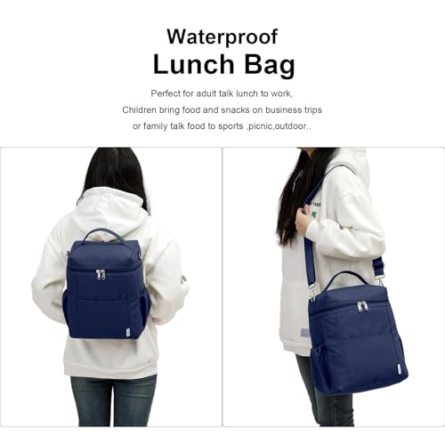 NOL Insulated Lunch Bags for Women Cooler Bag Lightweight Nylon Waterproof Lunch Box for Work (Navy Blue / Large (12 Liters))