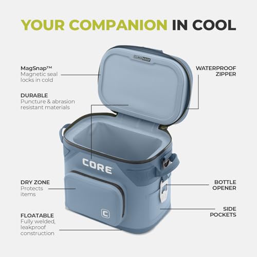 Magnetic Leak Proof 12 Can Soft Cooler with Waterproof ZipperInsulated Bag Portable Ice Chest Box (Steel Blue / 12 Can)