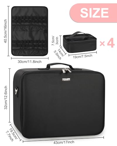 Extra Large Cosmetic Case (Black with 4 Clear Pouches / Extra Large)