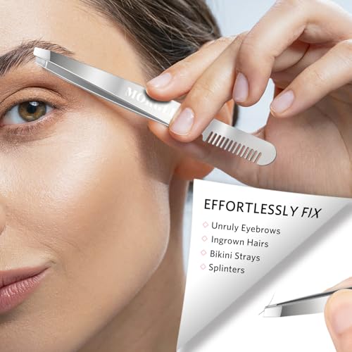 Tweezers Set for Men 9 Pcs Nail Clipper Kit with Case for Grooming (C-silver)