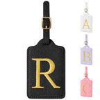 Personalized Initial Luggage Tags for Suitcase TSA Approved (Black Leather,glod Letter / R)