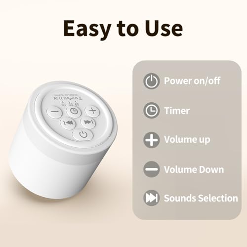 Sound Machine Mini White Noise Machine with 30 Soothing Sounds 4 Timers Memory Function for Newborn Baby Kids Adults Portable Rechargeable Sleep Brown Noise Machine for Travel Camping Home Office (White)