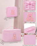 Personalized Initial Makeup Bag for Women Teen Girls (Pink 01)