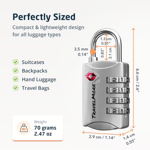 Luggage Locks TSA Approved (1 Pack / Silver)