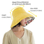 Women Floral Reversible Wide Brim Sun Hats Wired Edge Summer UPF Hat for Beach Hiking Garden Travel Lawn Work Chin Strap (Medium / Qf002-yellow)