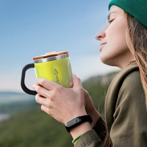 Coffee Mug with Handle and Lid (Lime with Brown Lid)
