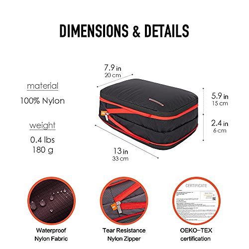 BeeNesting Compression Packing Cubes 2 set for travel Small Luggage Organizer Bags for BackPack (Gray Red / 2 Pack(4L+9L))