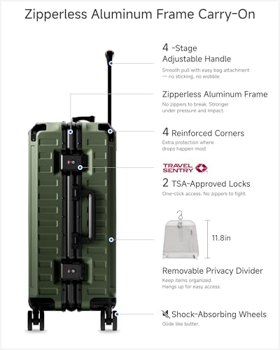 21 Inch Zipperless Carry On Luggage (Olive Green / 21 Inch)