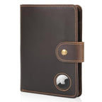 Polare Luxury RFID Blocking Leather Passport Holder Travel Wallet For Men and Women (Dark Brown with AirTag Slot(Snap Version))
