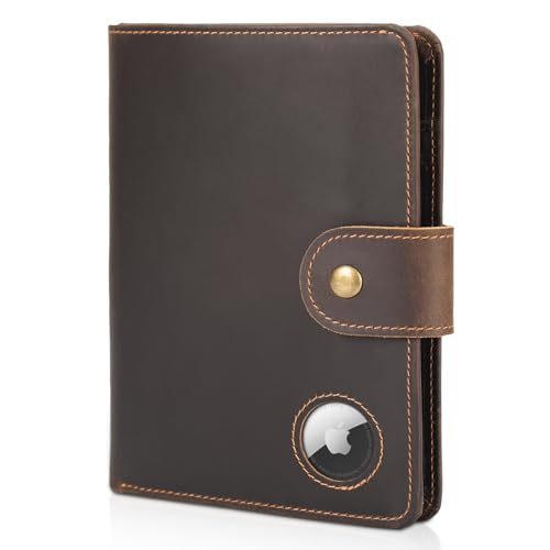 Polare Luxury RFID Blocking Leather Passport Holder Travel Wallet For Men and Women (Dark Brown with AirTag Slot(Snap Version))