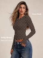Womens Long Sleeve Shirts Basic Compression Tops Brown Dots L (Large / Brown Dots)