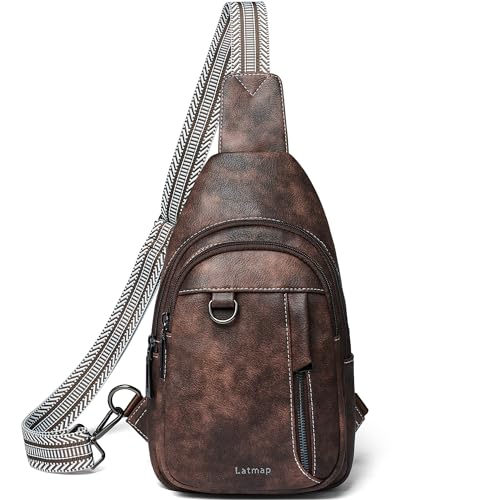 7L Sling Bag for Women Men Leather Small Sling Backpack Daypack Anti Theft Fanny Pack Crossbody Purse Travel (Regular Size-coffee)