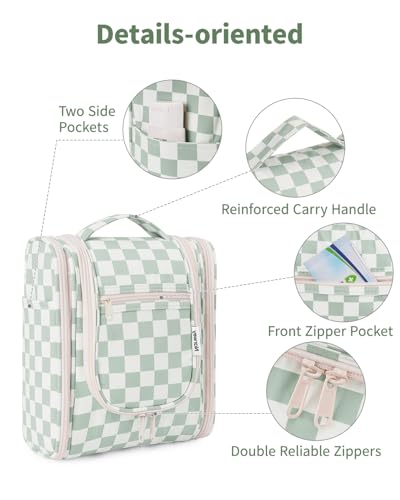 Hanging Travel Toiletry Bag for Women (C-Mint Green Checkerboard / Medium)