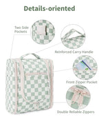 Hanging Travel Toiletry Bag for Women (C-Mint Green Checkerboard / Medium)