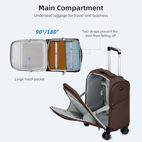 16 Inch Underseat Mini Carry On Luggage with Spinner Wheels (Underseat 16-Inch / Coffee)