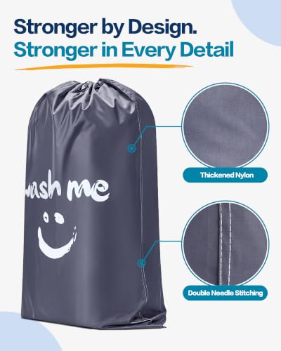 2 Pack XL Laundry Bag 28" x 40" ((2 Pack - Wash Me) Grey & Sky Blue)