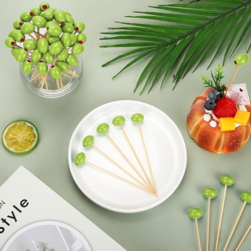 100 Pcs Olive Cocktail Picks 4.7 Inch Martini Picks Olive Bamboo (Olive)