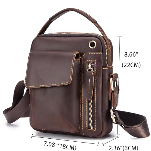 Genuine Leather Shoulder Bag Small Men Messenger Pack Handbag Sling Crossbody Bag Man Purse for Business Work Everyday Outdoor Travel Deep Brown (010-deep Brown)