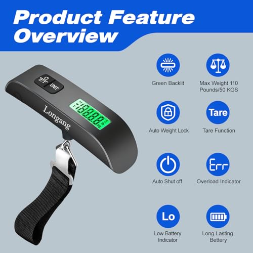 Digital Hanging Luggage Scale with Backlit for Travel (Grey)