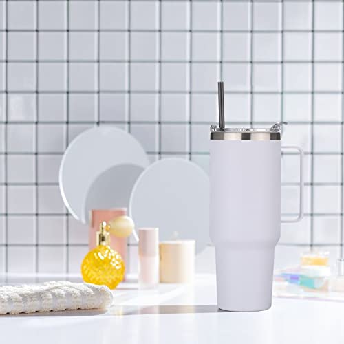 40 oz Stainless Steel Tumbler with Handle (White / 40 Ounces-8)