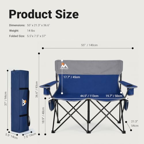 Double Camping Chair Compact Folding Loveseat with Cup Holders (Blue Loveseat / 1pc)