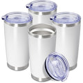 20oz Tumbler Insulated Coffee Tumblers with Lid Stainless Steel White 4P (White)
