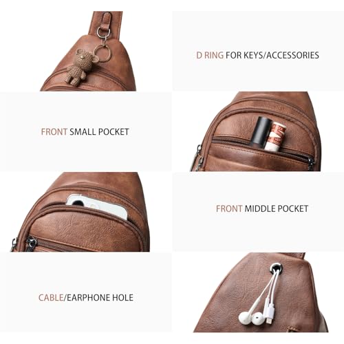 Sling Bag for Women Crossbody Bags Fanny Packs Over Shoulder Bag Sling Purse Backpack Vegan Leather Travel Handbag Purse Gifts Brown (Brown)