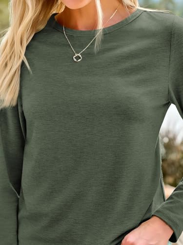 Long Sleeve Shirts for Women Casual Crewneck Tops Basic Tees (X-Large / 01armygreen)