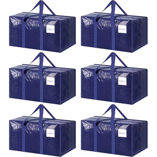 6 Pack Extra Heavy Duty Large Moving Bags with Strong Zipper (Dark Blue / 6 Pack)