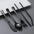 7 Piece Travel Utensils Set with Case and Straws (Black)