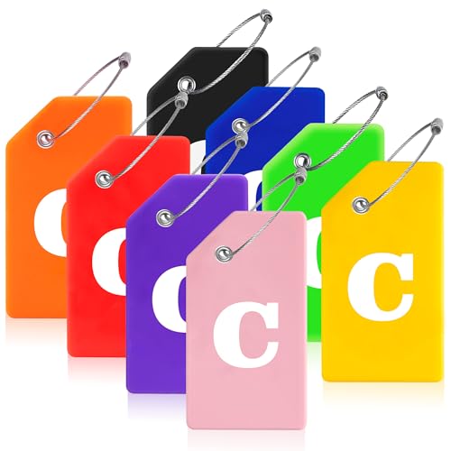8 Pack Initial Luggage Tags for Suitcases Airplane Travel Essentials (Colorful / Letter C)