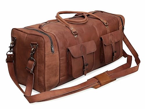 Leather Duffle Bag for Men Luggage Handmade Travel Bag Carry On Luggage Weekender Bags Overnight Gym Sports Cabin Holdall Bag For Airplanes Men And Women (30 inch)