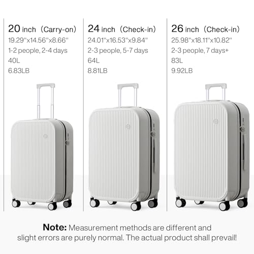 24 Inch Checked Luggage PC Hardshell Suitcases with Wheels for Travel Woman Men (Smoke White TSA2 / 24-inch)
