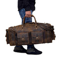 Large duffel bags for men holdall leather travel bag overnight gym sports weekend bag (32" XX-Large / BROWN)