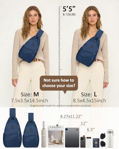 Crossbody Bags for Women Men Trendy Sling Bag Backpack Chest Bag (Large / Navy Blue)