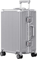 Carry On Luggage PC+ABS Aluminum Frame Zipperless Luggage Hard Shell Suitcase TSA Lock Double Spinner Wheels 20 Inch Silver (Silver / 20-inch(upgraded Tsa Lock))