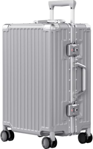 Carry On Luggage PC+ABS Aluminum Frame Zipperless Luggage Hard Shell Suitcase TSA Lock Double Spinner Wheels 20 Inch Silver (Silver / 20-inch(upgraded Tsa Lock))