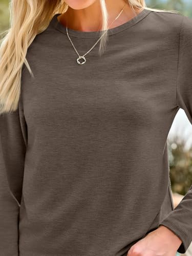 Long Sleeve Shirts for Women Casual Crewneck Tops Basic Tees (Small / 01darkcoffee)