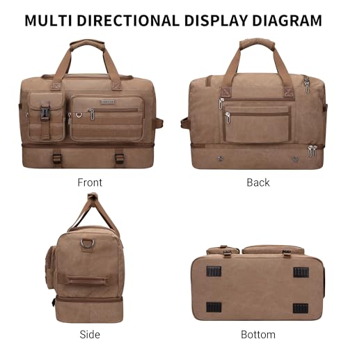 Duffle Bag for Men 60L Travel Canvas Weekender with Toiletry Bag (Brown)