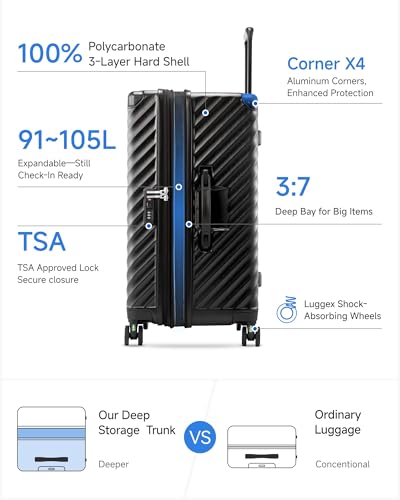 28 Inch Trunk Luggage with Spinner Wheels (Charcoal Metallic / Trunk-Large 28-Inch)