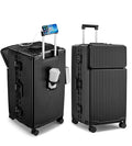 Super Large Aluminum Frame Zipperless Checked Luggage Front Pocket (B1-Jet Black / 30in)