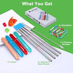 4Packs Reusable Straws (Blue-Rose Gold-Red-Turquoise)
