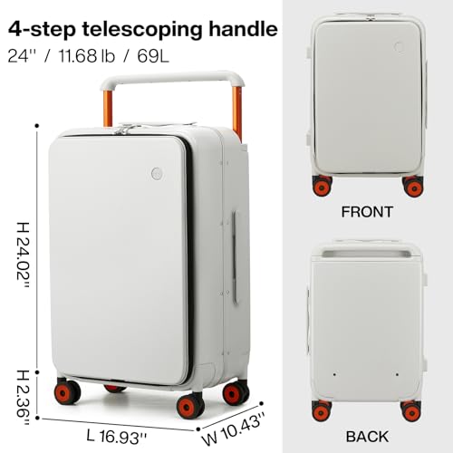 24 Inch Checked Luggage Aluminum Frame & Spinner Wheels (Smoke White / 24-inch)