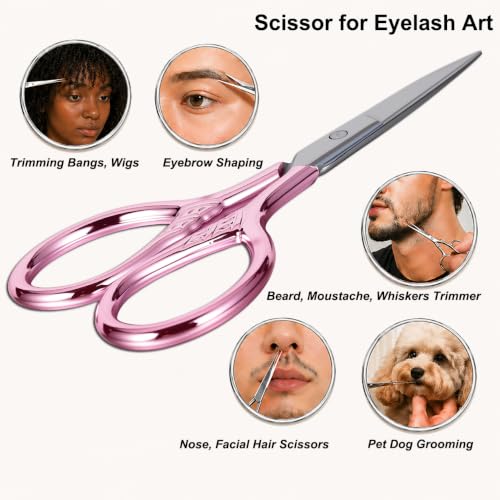 Small Pointed Scissors for Women Men Facial Hair (Pink)