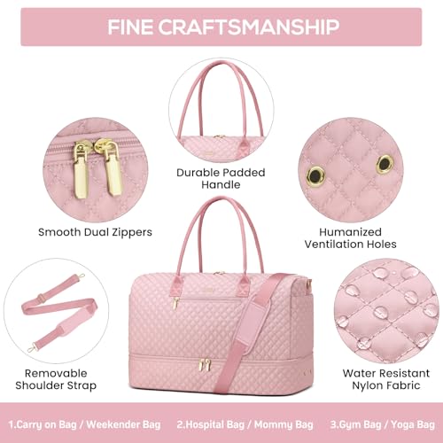 Travel Weekender Bags for Women (1-Pink / 40L-Large)
