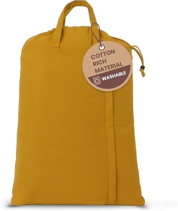 LFH Home Large Premium Cotton Rich Canvas Laundry Bag with Drawstring and Handles Heavy Duty (28”x40” (Pack of 4) / Yellow)